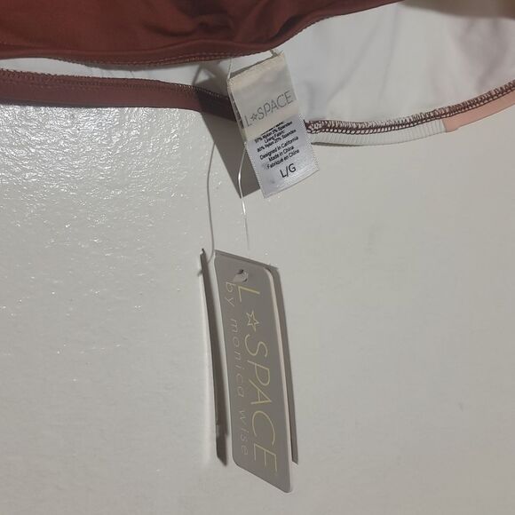 L * Space  by Monica Wise Swimsuit Top L NWT Color Block Ibiza Brown Pink White - Picture 8 of 8